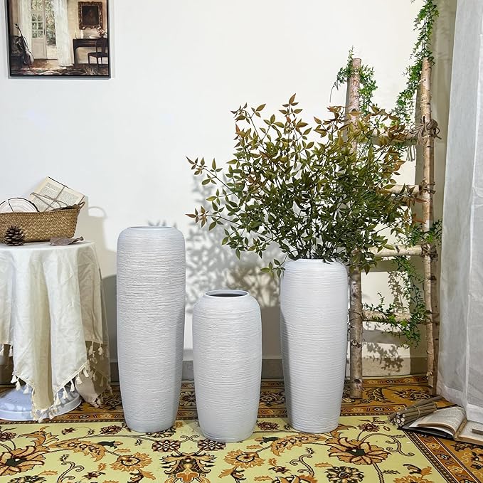 Large Rustic Ceramic Farmhouse Vase,23.6 Inch Tall Pottery Decor Floor Vases Vintage Flower Vases for Home Living Room Entryway Table Centerpiece Decor,Terracotta Vase,Wedding Gift,White