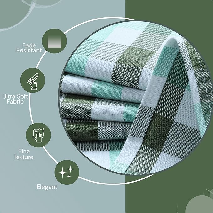 Checked Kitchen Towels 4 Pack, 18"x26", 100% Cotton, Absorbent Dish Towels for Kitchen Drying, Reusable Dishcloths for Cleaning, Quick Dry Wash Rags - Mint Green, Aqua Green, White