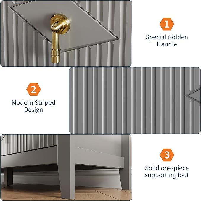 GarveeHome Fluted Dresser for Bedroom, 54 Inch Wide 6-Drawer Wood Dresser, Modern Chest of Drawers, Storage Organizer Cabinet for Living Room, Hallway, Entryway, Grey