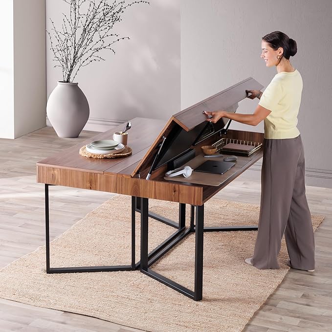 Transformer Table to Desk – Expandable Dining Table to Computer Desk, Work-from-Home Office Desk, Gaming Desk, Study Desk, Space-Saving Adjustable Furniture (Dark Brown)
