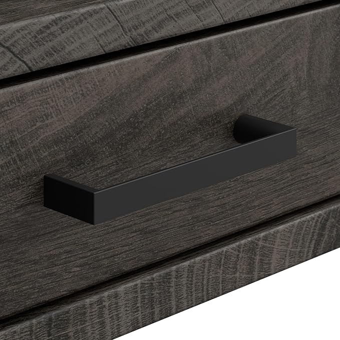 Bush Furniture Steele 40W Writing Desk in Dark Gray Hickory | Compact Computer Table with Storage for Home Office, Study Room, or Entryway