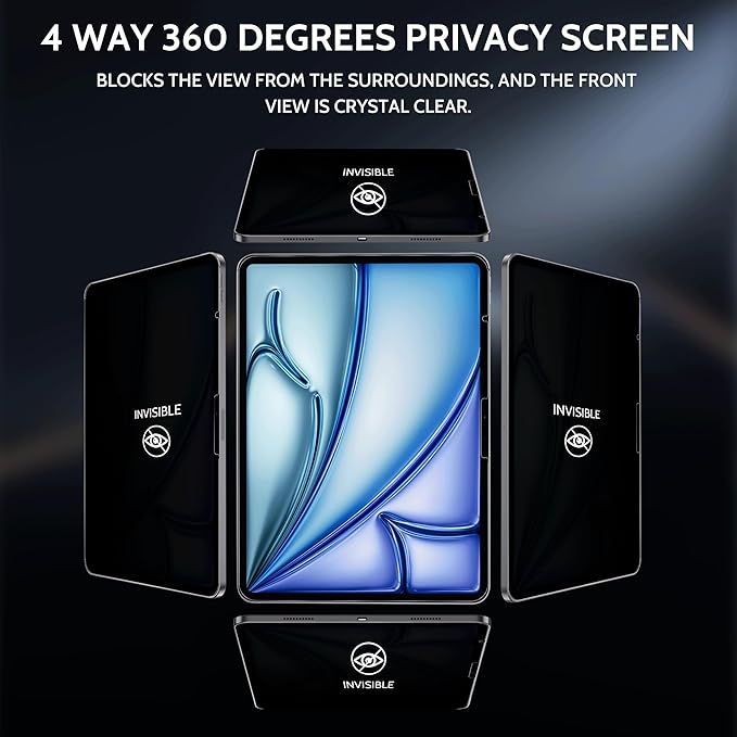 Peslv 360° Privacy Screen for iPad Air 13 Inch 2024/2025 (M2/M3, 6th/7th Gen), Anti Glare Blue Light Spy Filter Private Cover, High Sensitive Bubble-Free Easy Install Black Security Protector