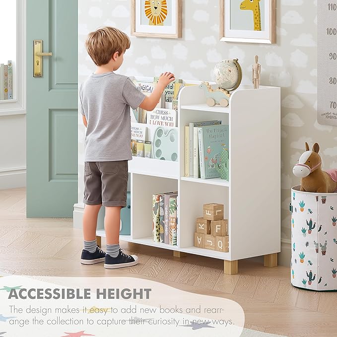 Spirich Kids Bookshelf and Toy Storage, Children Cube Organizer Bookcase Shelf, Tall Kids Book Rack for Bedroom, Playroom and Nursery, White