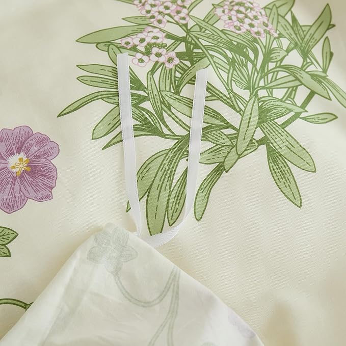 100% Cotton Duvet Cover King Size – Botanical Garden Print, Green Floral Duvet Cover Set with Zipper Closure, 3-Piece Soft Breathable Natural Cotton Bedding Set for All Seasons