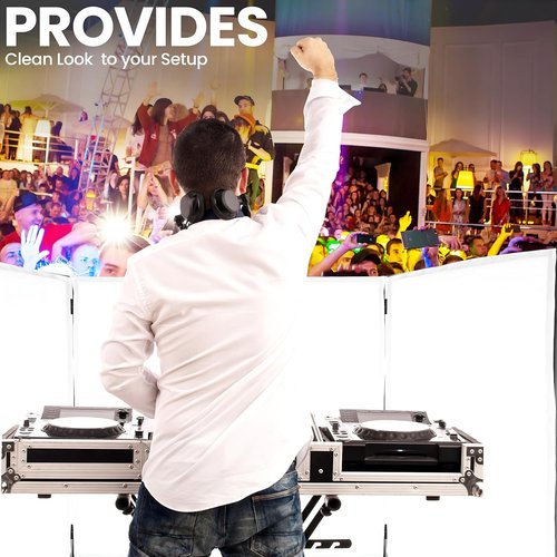 Pyle DJ Booth Foldable Cover Screen - Portable Event Facade with Stretchable Material | 48"x24.2"x46" White