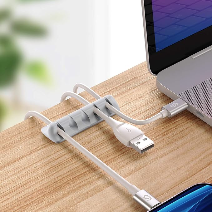 Syncwire Cable Clips, 5 Pack Gray Cord Organizer Cable Management Self Adhesive Cable Holder for Organizing Cable Cords, Ideal for Home, Office, Cubicle, Car, Nightstand, Desk Accessories