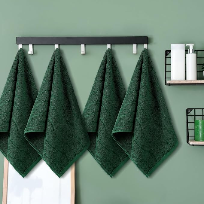 VitalCozy 4 Pcs Green Hand Towels for Bathroom Dark Green Irish Hand Towels Set 14x29 Inch 100% Cotton Soft Absorbent Decorative for Bathroom Kitchen