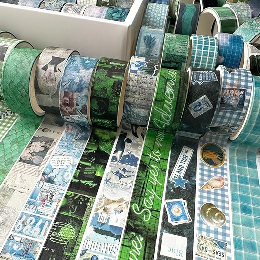 YUBBAEX Nature Washi Tape Value Pack 36 Rolls Plants Printed Masking Tape Cute Decorative for Arts, DIY Crafts, Journal Supplies, Planners, Scrapbook, Card/Gift Wrapping (Green Blue)