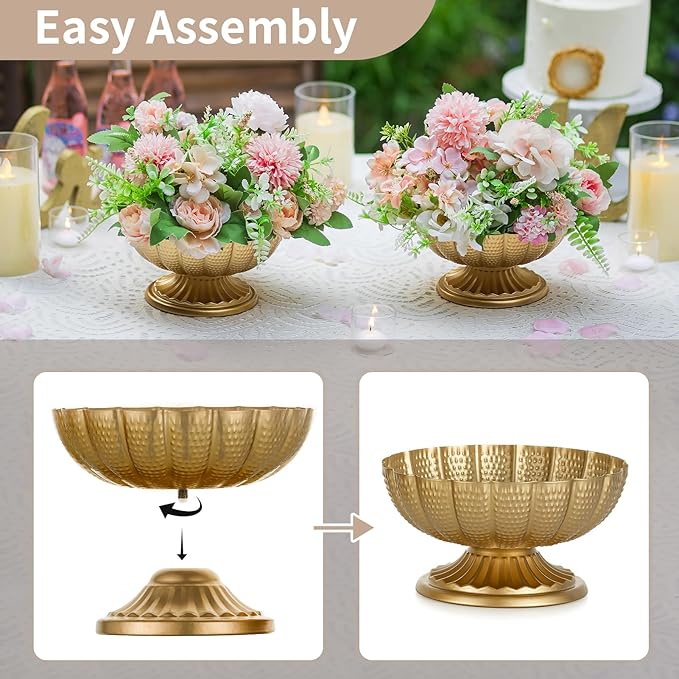 NUPTIO Small Gold Vases for Centerpieces: Brass Compote Vases for Flowers - Metal Pedestal Bowl Decor for Wedding Table Home Set of 10