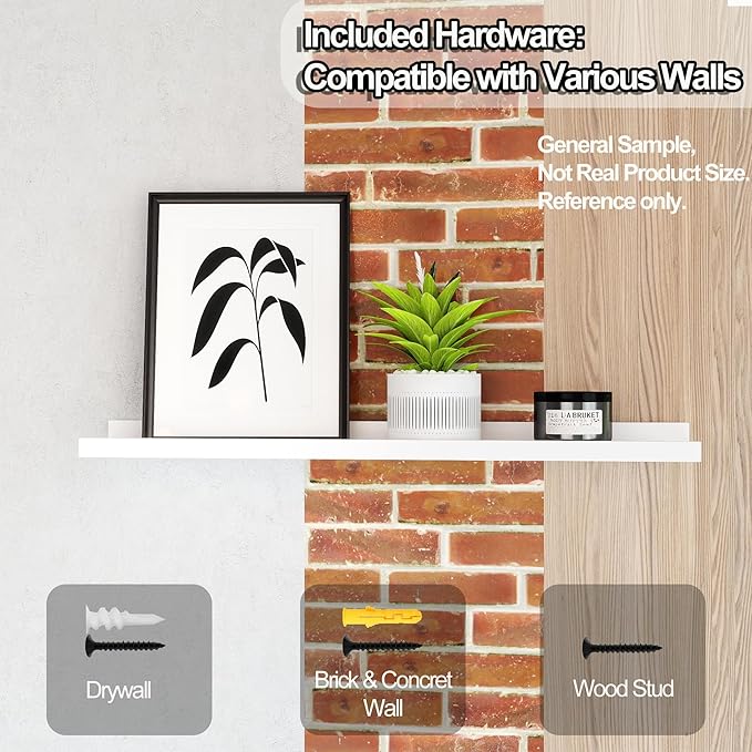 White Floating Shelves for Wall Decor, Long Wall Mounted Storage Shelf for Bedroom, Living Room, Bathroom, Kitchen, Nursery, Display Picture Ledge Shelf with Lip Set of 2-56 Inches, White