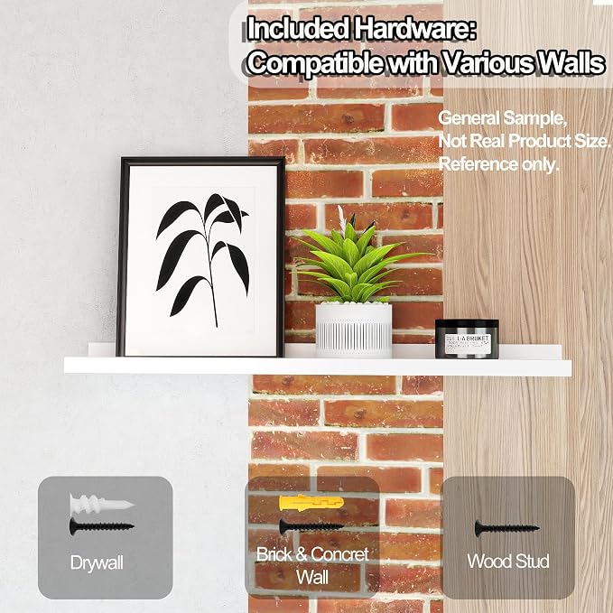 White Floating Shelves for Wall Decor, Long Wall Mounted Storage Shelf for Bedroom, Living Room, Bathroom, Kitchen, Nursery, Display Picture Ledge Shelf with Lip Set of 2-24 Inches, White