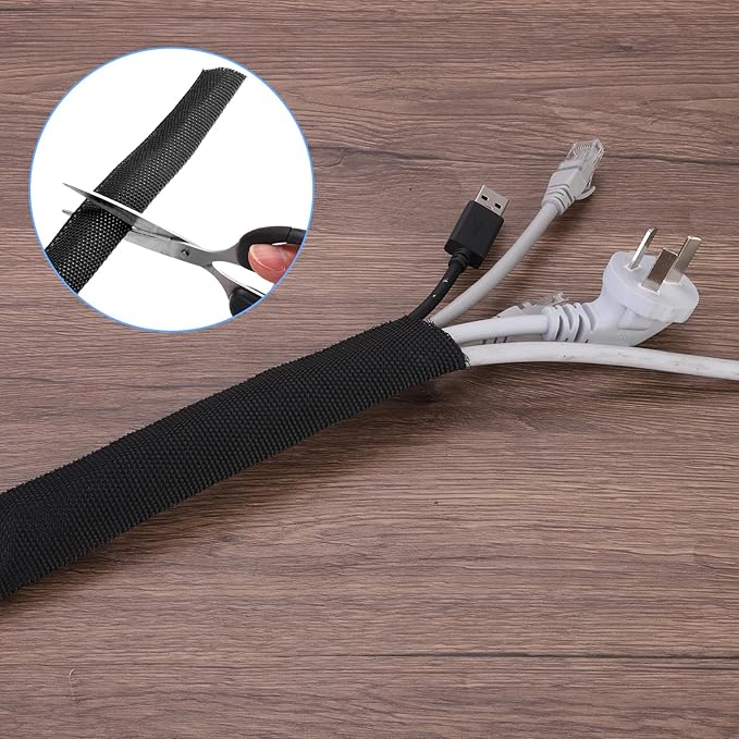 MECCANIXITY Braided Cable Sleeves Heat Shrinkable Fabric Sleeving, 1 9/16" 26ft Black 2:1 Ratio Heat Shrinkable Cord Protector for Harness Cable, Network Cable Protection, Cable Management