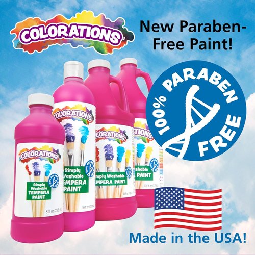 Colorations Washable Tempera Paint for Kids - Non-Toxic 8 Ounce Bottles, Set of 6 Primary Colors