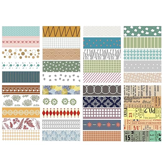 YUBBAEX 40 Rolls Basic Washi Tape Set Cute Printed Patterns Masking Skinny Creative Decorative Tapes for Arts, DIY Crafts, Journals, Planners, Scrapbook, Wrapping (Retroism 2)