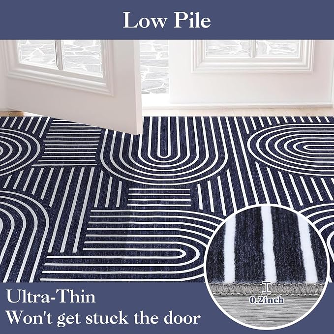 GAOMON Washable 2x6 Abstract Lines Rug Runners Non Slip Bathroom Rugs Non Shedding Blue Rug Low Pile Soft Bedside Rugs Modern Rainbow Runner for Hallway Porch Laundry Room Dining Table Under, Blue