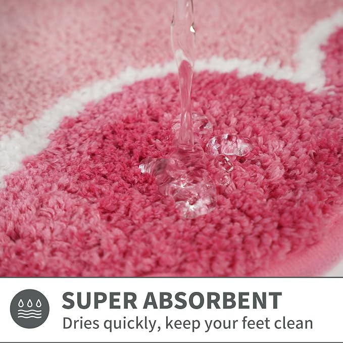 Cute Scalloped Rose Pink Bathroom Rugs Mat,Non Slip Absorbent Quick Dry Bath Mats for Shower Room,Microfiber Bath Mats for Bathroom Floor Washable Carpet for Shower Tub Sink Bedroom,20"x32"