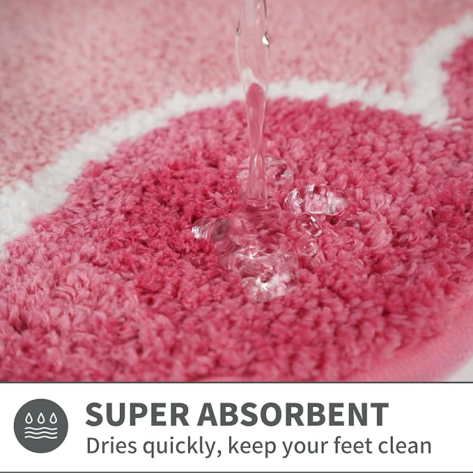 Cute Scalloped Rose Pink Small Bathroom Rugs Mat,Non Slip Absorbent Quick Dry Bath Mats for Shower Room,Microfiber Bath Rug for Floor Washable Carpet for Shower Tub Sink Bedroom,16"x24"