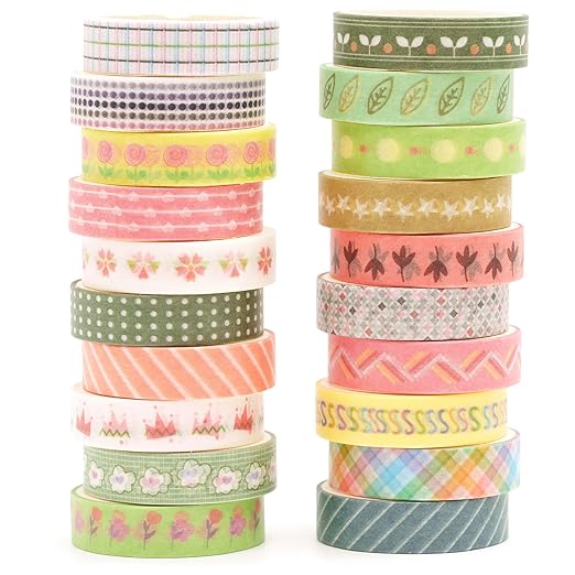 Songdao 20 Rolls Basic Washi Tape Set Japanese Arts Adhesive Tapes Simple Patterns Decorative Masking Tape Sets for Craft, Kids, Scrapbook, DIY, Gift Wrapping (Style Five)