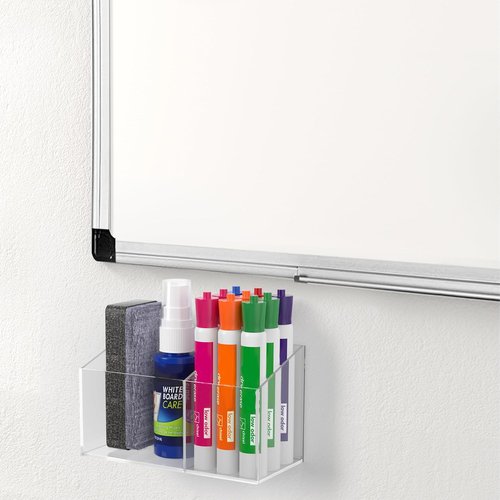HBlife Magnetic Dry Erase Marker Holder - 2 Compartment Acrylic Wall Mount for Whiteboard & Refrigerator | Clear