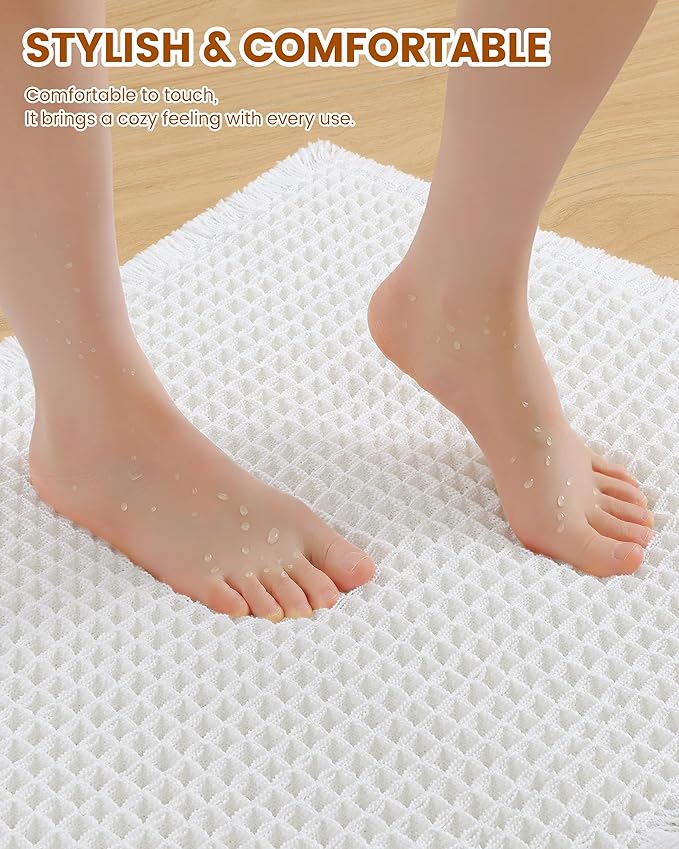 Smiry Waffle Bath Mat 40x32, Extra Soft Absorbent Bathroom Rugs, Non Slip Machine Washable Quick Dry Bath Rugs for Bathroom Floor, Tub, Shower, Home Decor Accessories, White