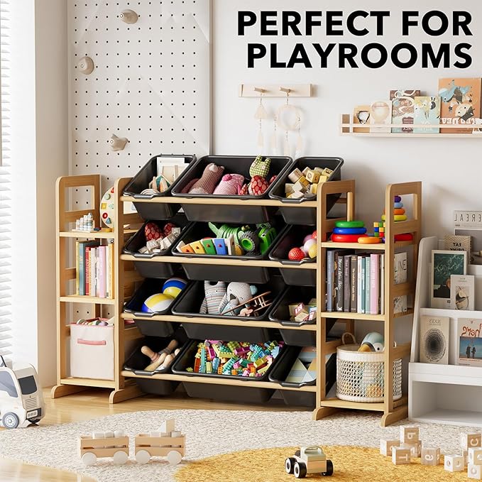 SpaceAid Toy Storage Organizer with 6 Shelves and 12 Bins, Toy Organizers Storage Bookshelf, Kids Bin Shelf Toys Box Bookcase for Bedroom Playroom Organization Room Decor, True Black