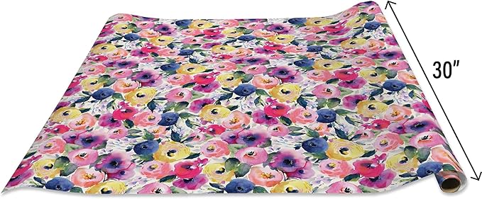 Jillson Roberts Gift Wrap, Watercolor Flowers (8 Rolls 5 feet x 30 inches)