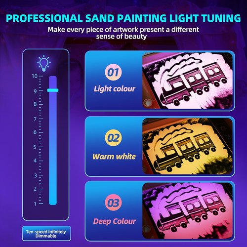 Skiennix 16" Portable Sand Painting Light Box - Bright LED Drawing Table with 3 Color Modes & 10 Levels for Kids, Adults, Autism Therapy (Purple)