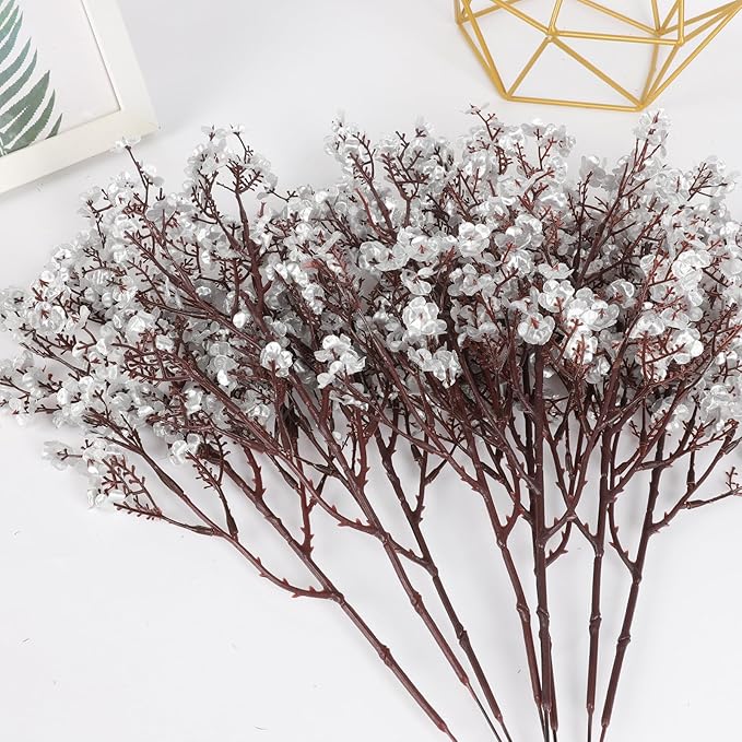 Babys Breath Artificial Flowers, 8 Bundles Real Touch Silvery Fake Flowers Silk Flowers Bulk for Vase Home Office Wedding Spring Christmas Indoor Outdoor Centerpiece Table Party Decorations