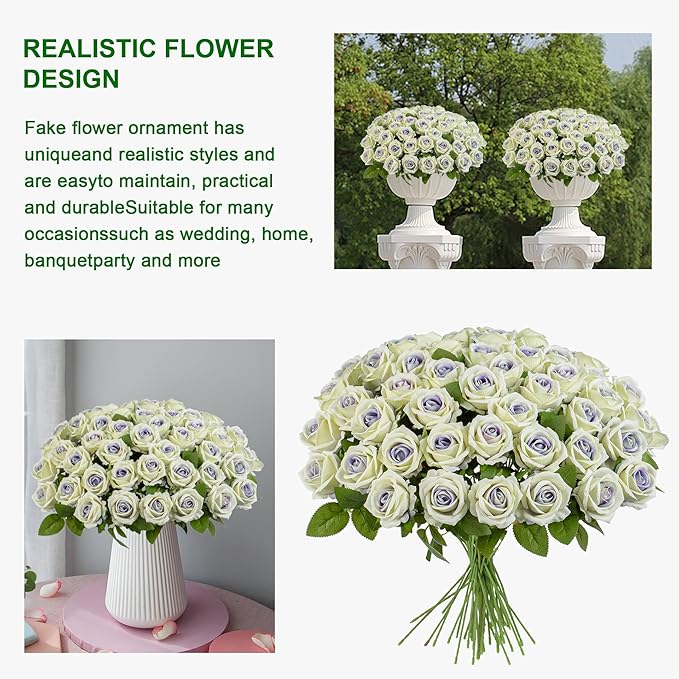 Fake Plants Roses Flowers Plastic Flowers Spring Decorations for Home Gifts for Gf Roses Artificial Flowers for Vase Fake Flowers Home Decor19.6”(Purple Heart 50PCS)