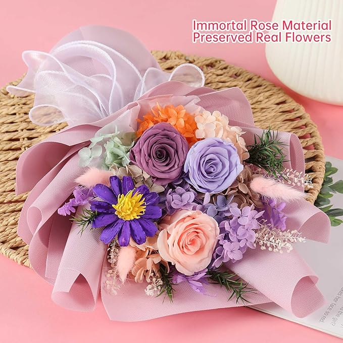 Jtoder Forever Flowers for Delivery, Preserved Flower Bouquets, Long Lasting Purple Roses, Gifts Bouquet for Mother Wife Girlfriend on Festivals Birthday Anniversary