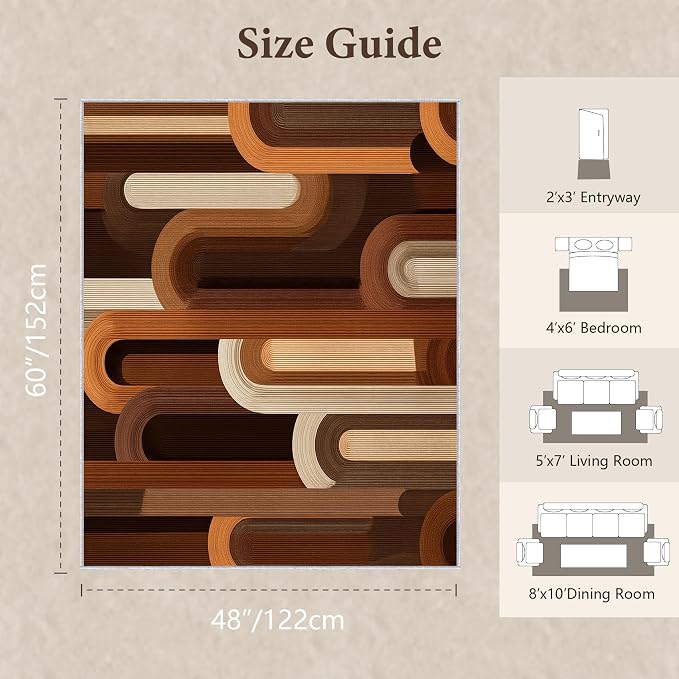 Retro Arches Area Rug 4x5, Modern Geometric Arch Pattern Rug, Mid Century Abstract Carpet for Living Room Bedroom, Non Slip Washable Rug