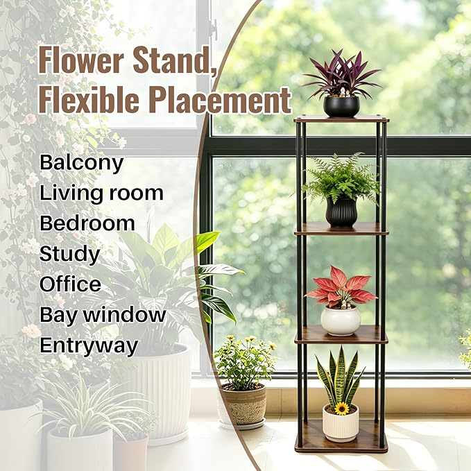 Vigordream Plant Stand Indoor Outdoor Tier Metal Plant Shelf Tall Pedestal Stand Flower Pot Stands Multiple Planter Support Rack for Corner Living Room, Balcony, Garden Patio (Retro Brown, 47.4INCH)
