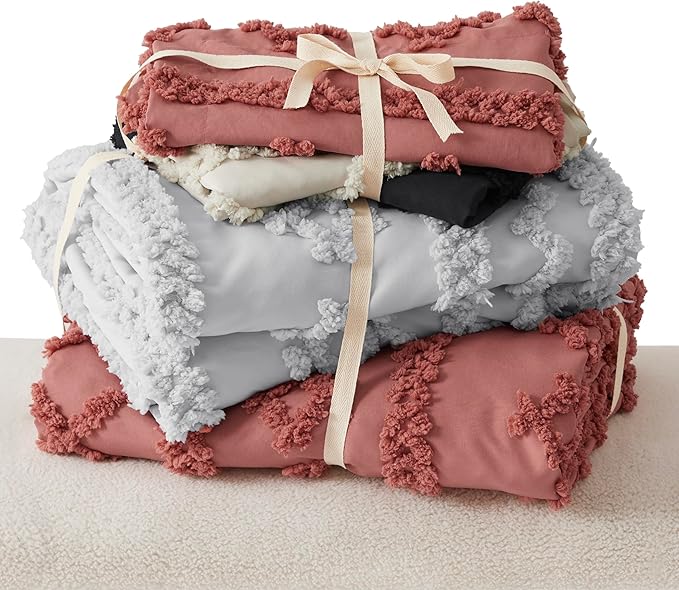 Bedsure Boho Duvet Cover Queen Size, Soft & Comfortable Elegant Design Boho Bedding for Decoration, Machine Washable Comforter Cover for All Seasons,Includes 1 Duvet Cover & 2 Pillow Shams,Light Grey