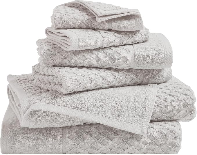 Great Bay Home Bath Towels - 100% Cotton 6 Piece Towel Set - Diamond Waffle Weave - Absorbent, Durable, Quick-Dry Towels for Bathroom (Light Grey)