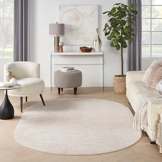 Nourison Home Nourison Essentials Ivory Beige 6' x 9' Oval Area Rug - Easy Clean, Non Shedding, Bed Room, Living Room, Dining Room, Kitchen (6' x 9' Oval)