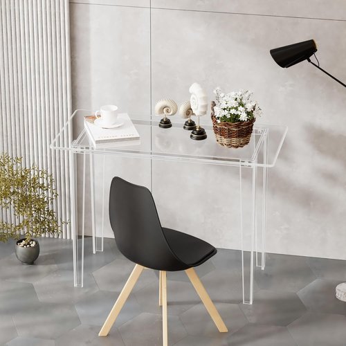 Skiennix Acrylic Desk - Modern Clear Table for Home Office | Sturdy Lightweight Design for Small Spaces (Transparent)