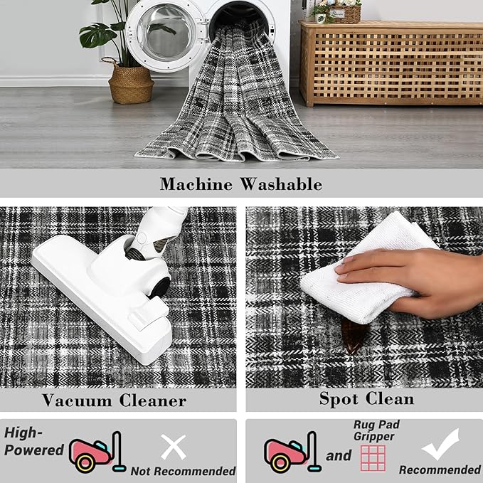 Washable Area Rugs 4x6 Rug for Living Room Non Slip Modern Soft Area Rug for Bedroom Farmhouse Black Throw Rugs Low Pile Entryway Rug Stain Resistant Carpet for Office 4'x6' Black/Grey