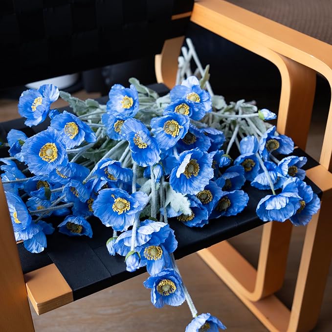 Artificial Flowers 6 Stems Poppy Silk Bouquet,for Wedding, Home, Party Decoration,Table Centerpiece Arrangement(Blue)