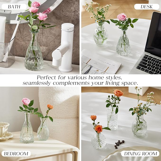 Glass Bud Vase Set of 30 - Small Vases for Flowers in Bulk - Assorted Vintage Crystal Vases for Flowers, Table Centerpieces (Clear, 30 Pcs)