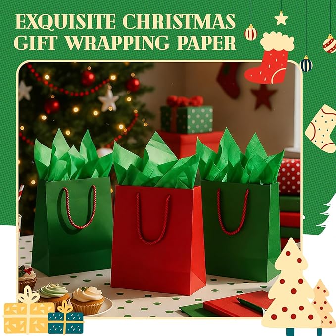 Qilery 500 Sheets Christmas Dark Green Tissue Paper Bulk for Gift Bags 20 x 30 Inch Acid Free Decoupage Packaging Wrapping Paper Sheets for Christmas Decoration DIY Crafts, Packing Supplies for Moving