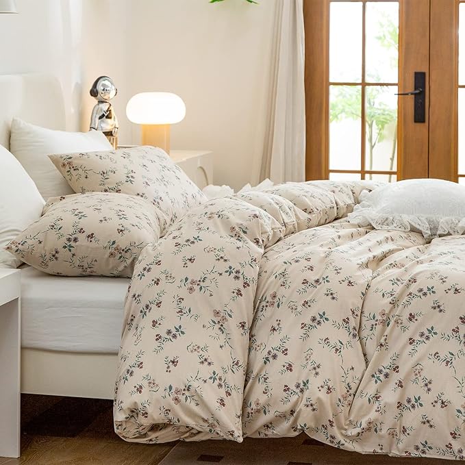 Floral Queen Comforter Set 3 Pieces Soft Chic Garden Style Floral Print Lightweight Vintage Botanical Flowers Comforter Set for All Seasons 1 Comforter and 2 Pillowcases