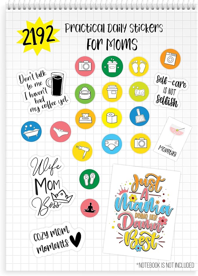 Vladi Creative Busy Mom Planner Stickers - 2190+ pcs, 18 Sheets, Decorative & Productivity-Boosting Colorful Stickers for Journals, Calendars, Scrapbooking, Time Management, & DIY Planner Decoration