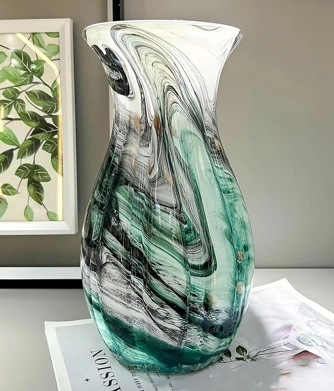Large Premium Luxury Glass Flower Vase Combining Eastern and Western Aesthetics - Artistic Home Decoration for Living Room, Table, Floor, and Office - 11.2 Inch Multicolor