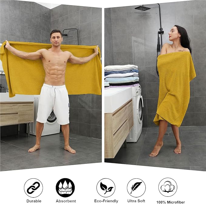 Smuge Extra Large Bath Towel Sheet Set 35x70 Inches - Oversized Bath Towels Set,Jumbo Large Microfiber - Quick Dry,Super Soft,Highly Absorbent Towel Set for Bathroom,Hotel,SPA,Pack of 4(Sweet Yellow)