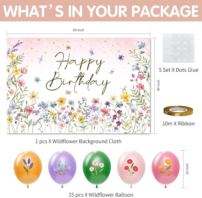 Wildflower Party Supplies, Floral Party Decorations Tableware, Plate, Napkins, Cup, Cutlery, Tablecloth, Backdrop, Banner, Spring Summer Flower Decorations For Birthday, Baby Shower, Serve 24