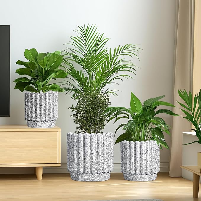 Ceramicfor Ceramic Pots for Plants - 7.6 Inch Ceramic Planter with Drainage Hole, Round Flower Pots for Indoor Plants, Fluted Planter Outdoor, Garden Decor, Birthday Gifts, Black and White