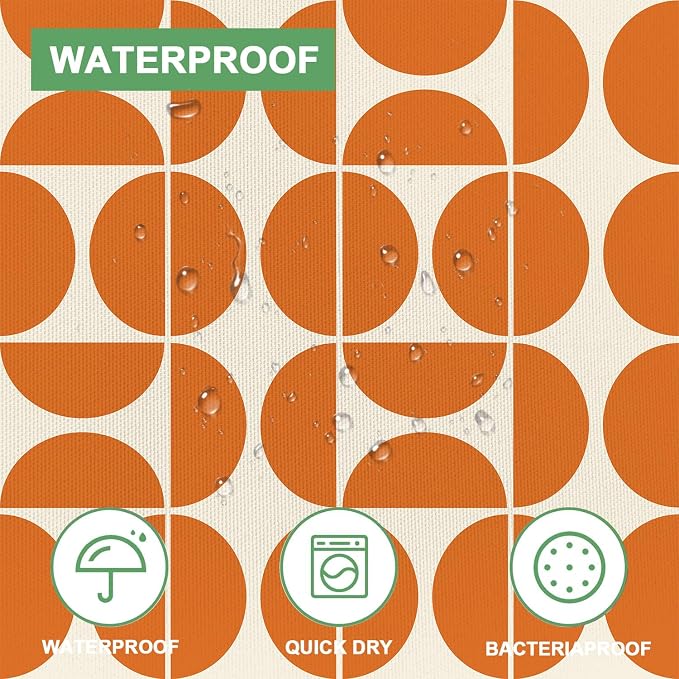 Orange Mid Century Modern Shower Curtain, Boho Abstract Geometric Retro Art Bath Curtains For Bathroom, Colorful Unique Pattern Waterproof Polyester Fabric Bathroom Accessories Set 12 Hooks 60X72IN