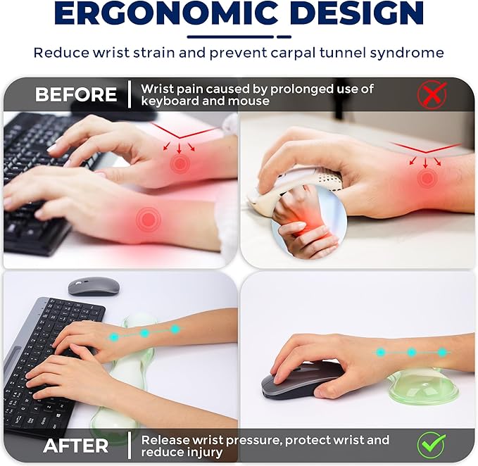 Gel Wrist Rest for Keyboard and Mouse, Wrist Rest for Keyboard, Mouse Wrist Support, Pain Relief, Cool Touch, Non-Skid, Keyboard Wrist pad