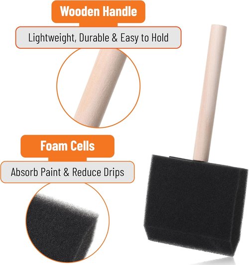 Bates Foam Paint Brushes - 3-Inch Wooden Handle Sponge Brushes for Painting & DIY Projects | 36 Pack