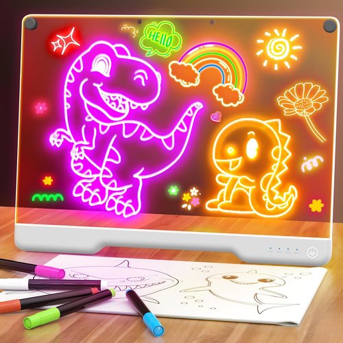 Skiennix 16-Inch LED Drawing Board - 9-Color Light Modes & Built-In Stand | Glow Pad for Kids & Teens with Markers & Tracing Book